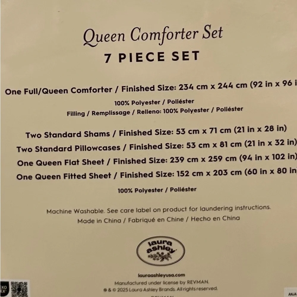 Laura Ashley Floral Blue and White 7 Piece Queen Comforter Set